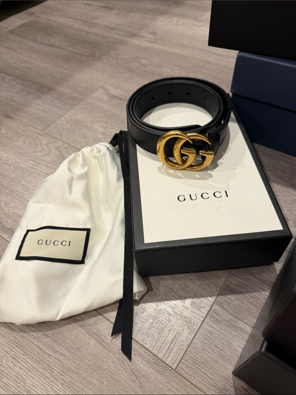 Gucci Black Leather Belt with Gold Double G Buckle